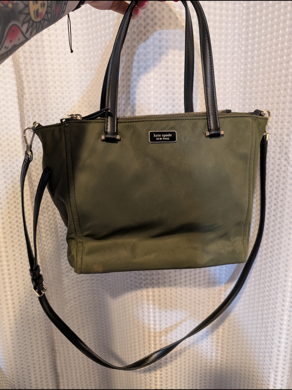 kate spade Olive Green Shoulder Tote with Black Trim